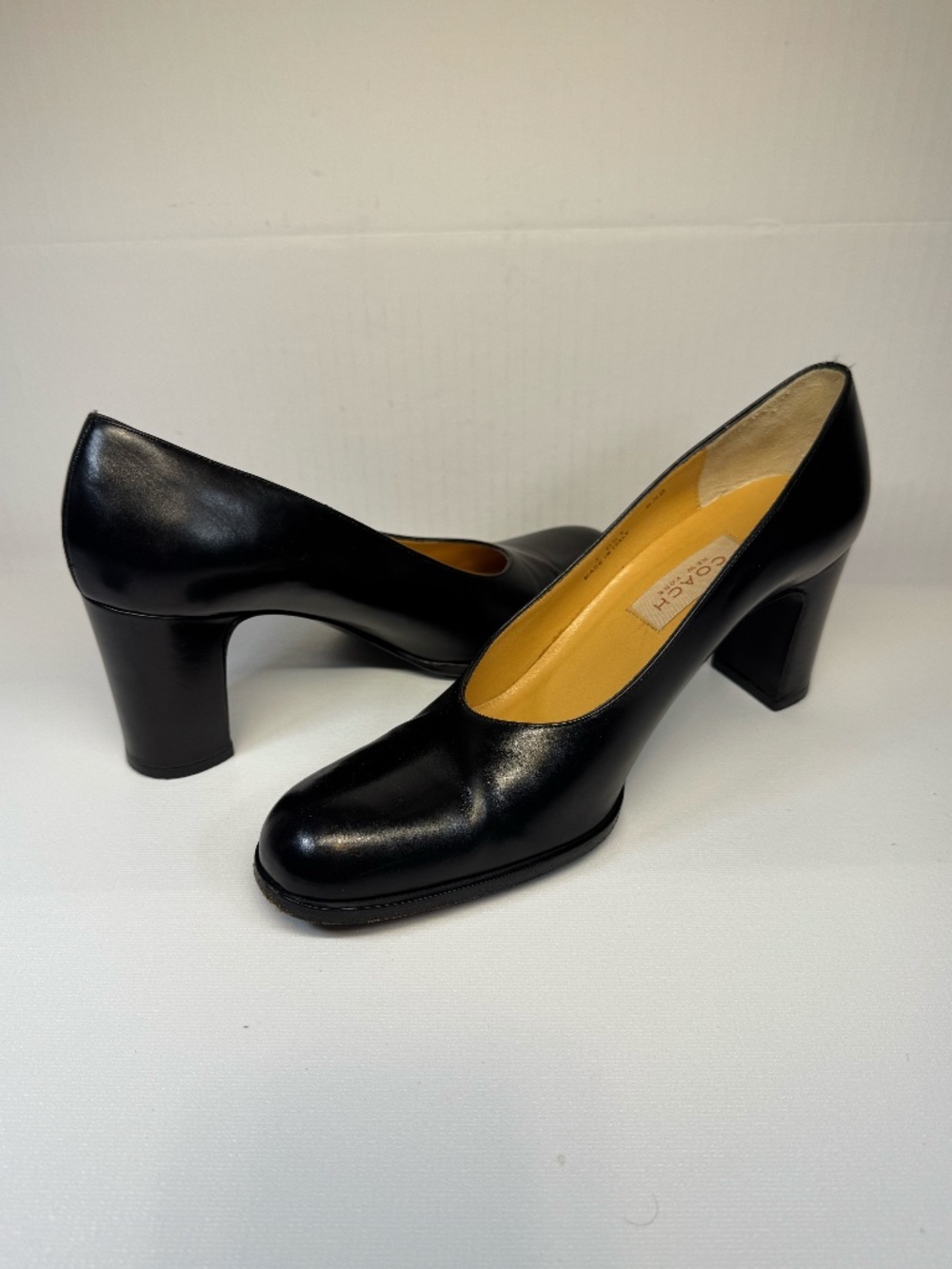 Vintage Coach Black Italian Leather Block Heel Pumps 8.5B